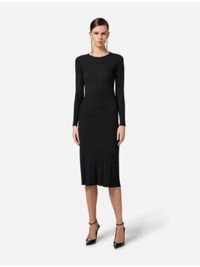 Black Long-Sleeve Ribbed Midi Dress - Women